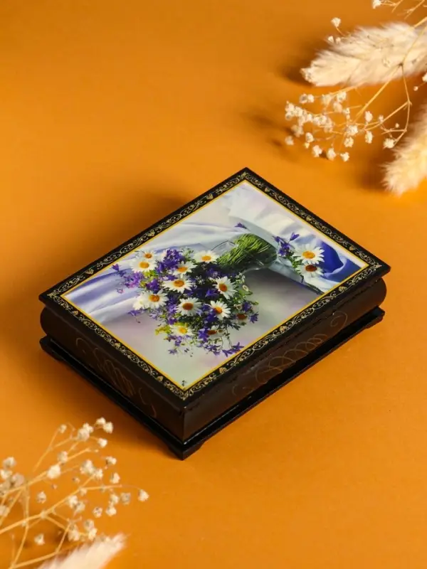 Шкатулка «Букет с ромашками», 10×14 см, лаковая миниатюра
