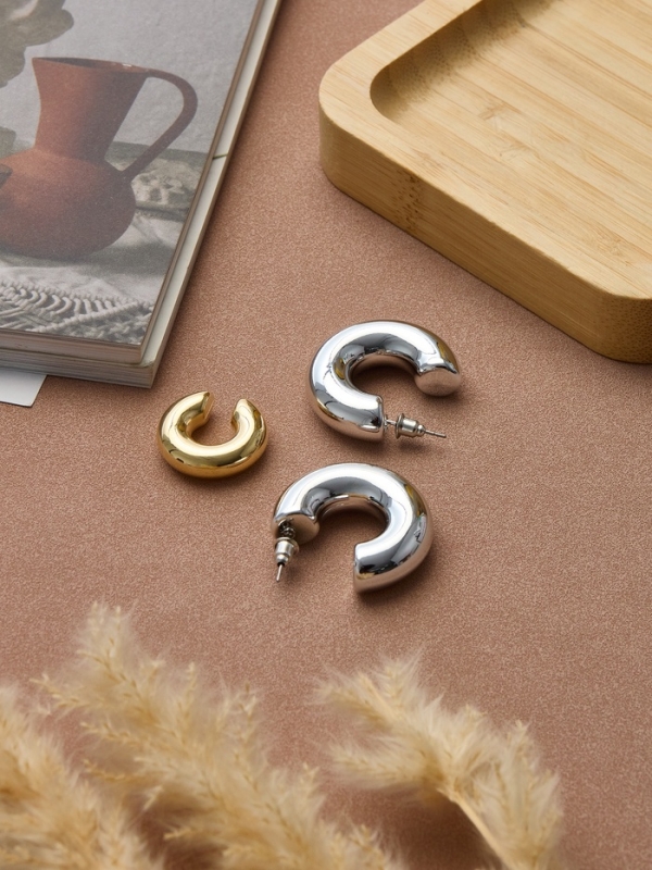 Набор серьги и каффы 3 шт. «Бублик» кольца, цвет золото в серебре