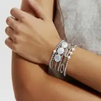 Набор браслетов &laquo;Жемчуг Барочный с цепями&raquo;, 7 шт. белый в серебре