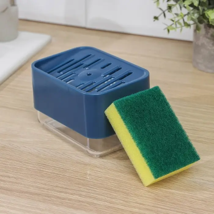 Дозатор для моющего средства с подставкой для губки, 250 мл, губка в комплекте, цвет синий Дозатор для моющего средства с подставкой для губки, 250 мл, губка в комплекте, цвет синий