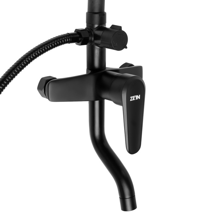 Душевая система ZEIN ZS-1BL, смеситель, тропическая и ручная лейка 3 режима, латунь, черная Душевая система ZEIN ZS-1BL, смеситель, тропическая и ручная лейка 3 режима, латунь, черная