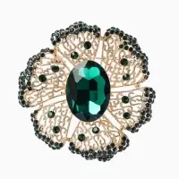 Брошь &laquo;Цветок&raquo; изумруд, стразы, цвет зелёный в золоте