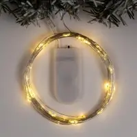 Гирлянда &laquo;Нить&raquo; 5 м роса, IP20, серебристая нить, 50 LED, батарейки CR2032&times;2 (в комплекте), свечение тёплое белое