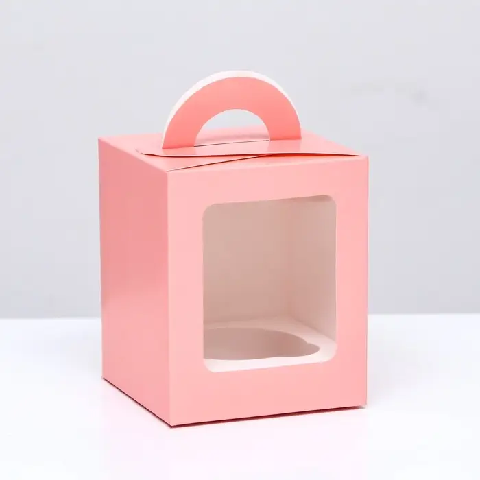 Коробка для 1 капкейка, розовая, 9.2×9.2×11.1 см Коробка для 1 капкейка, розовая, 9.2×9.2×11.1 см