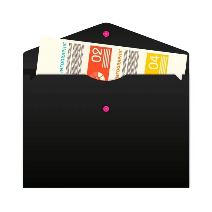 Папка-конверт на кнопке А4, 180 мкм, Calligrata No Secret, непрозрачная, черная, микс цветные кнопки