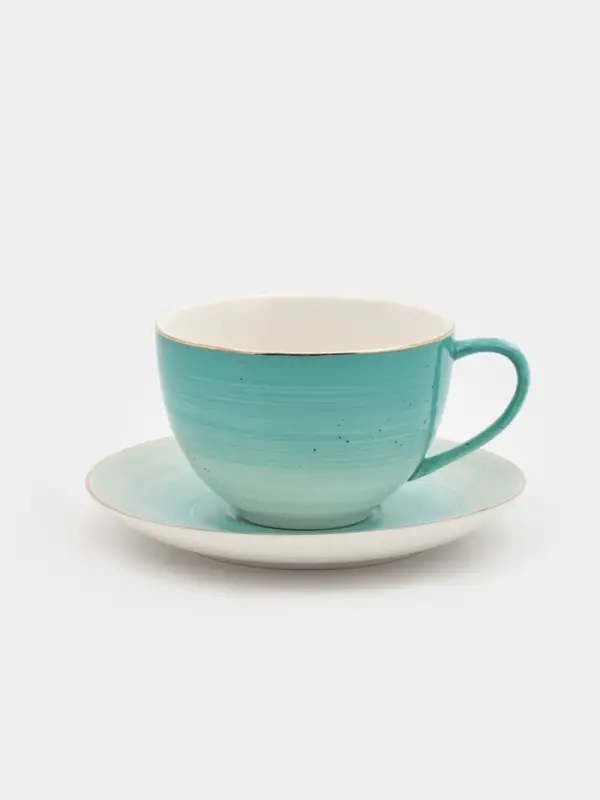 Чайная пара Доляна &laquo;Млечный путь&raquo;, 2 предмета: чашка 220 мл, блюдце d=13.5 см, фарфор, бирюзовая