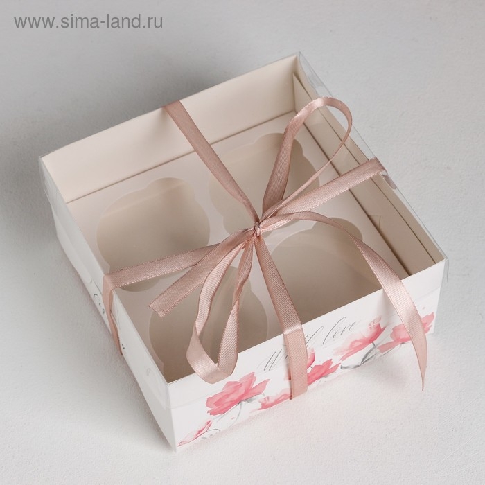 Коробка для капкейков, кондитерская упаковка, 4 ячейки «For You with love», 16 х 16 х 7.5 см Коробка для капкейков, кондитерская упаковка, 4 ячейки «For You with love», 16 х 16 х 7.5 см