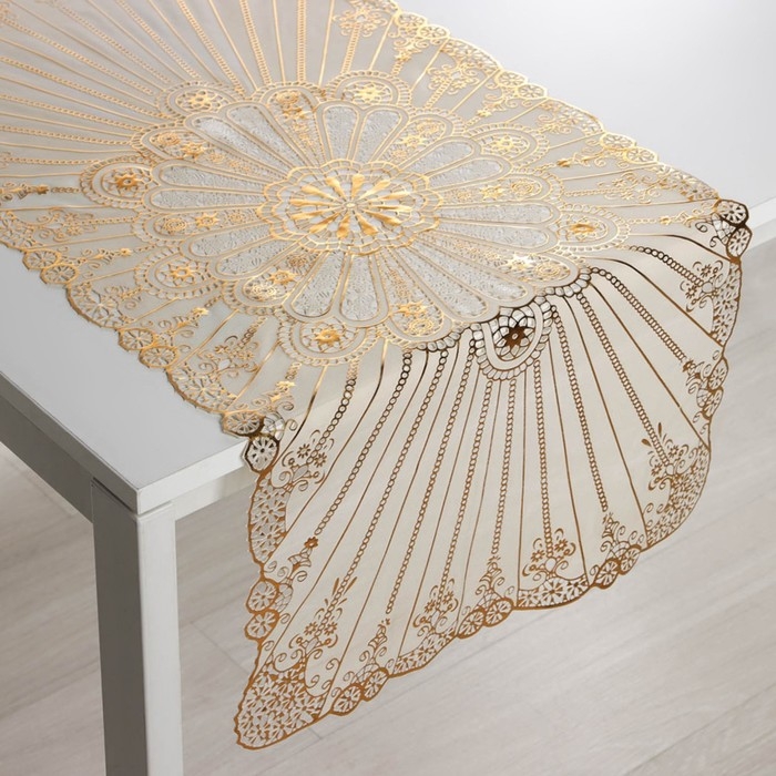Салфетка сервировочная на стол «Лучи», ажурная, 84×40 см, ПВХ, цвет золотой