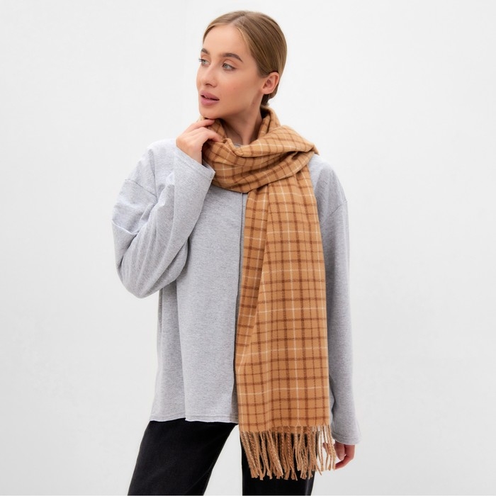 Шарф зимний с кистями MINAKU 65*180 + 8 см цвет бежевый Шарф зимний с кистями MINAKU 65*180 + 8 см цвет бежевый