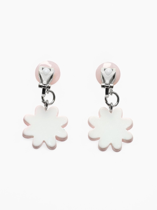 Серьги-клипсы детские  Серьги-клипсы детские "Выбражулька" цветок с жемчужиной, цвет розово-белый