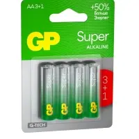 Батарейка алкалиновая GP Super, AA, LR6-4BL, 1.5 В, блистер, 3+1 шт.