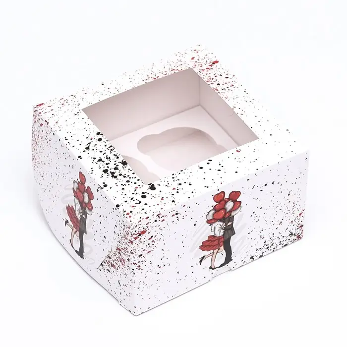 Упаковка на 4 капкейка с окном, «Вечная любовь» 16×16×10 см Упаковка на 4 капкейка с окном, «Вечная любовь» 16×16×10 см