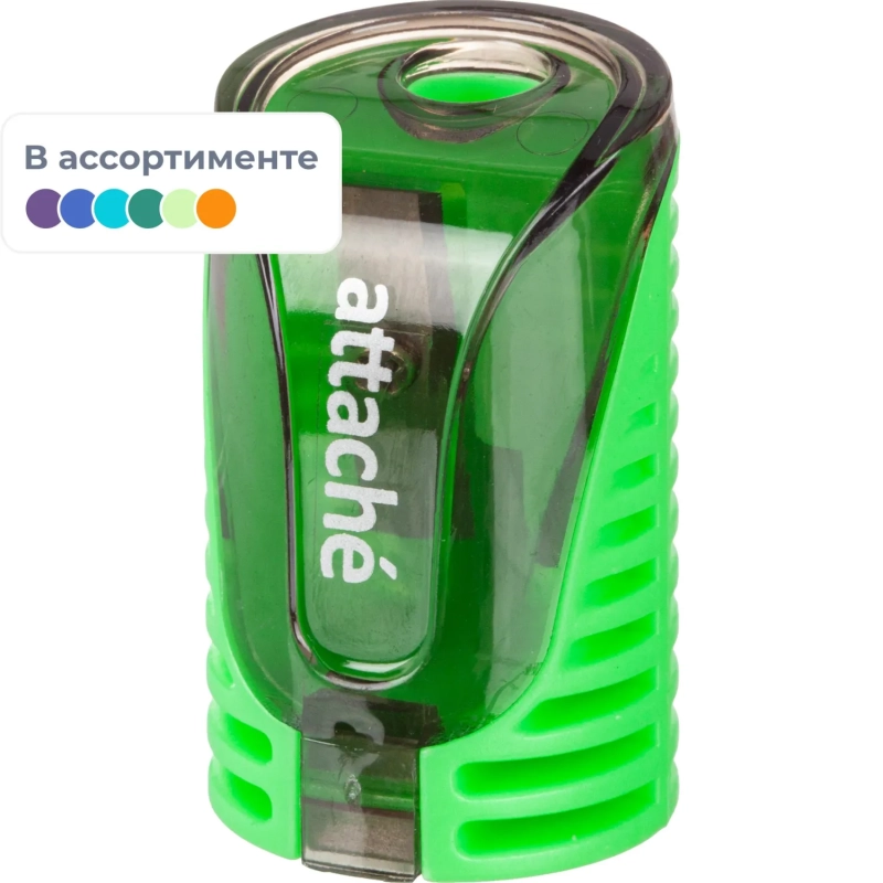 Точилка для карандашей, 1 отв, с контейнером, цв в ассорт, металл, пластик