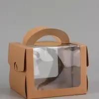 Коробка под бенто-торт с окном, КРАФТ 16 х 16 х 12,5 см