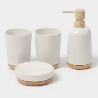 Аксессуары для ванной &laquo;Эко&raquo;, 4 предмета, мыльница, дозатор для мыла, 2 стакана, белые