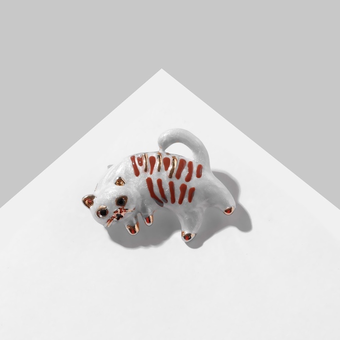 Брошь «Котик» полосатый, цвет бело-коричневый в золоте Брошь «Котик» полосатый, цвет бело-коричневый в золоте