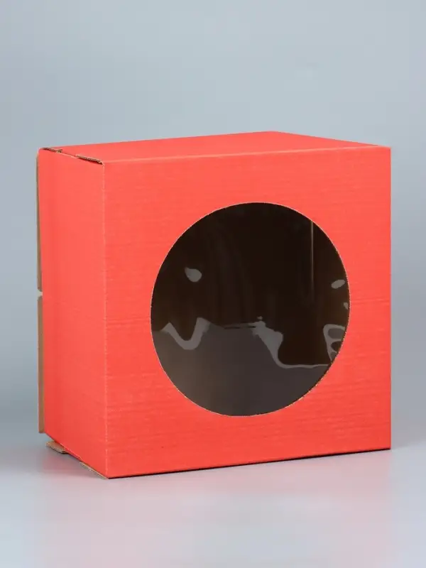 Коробка для торта, с окном, красный, 30&times;30&times;19 см