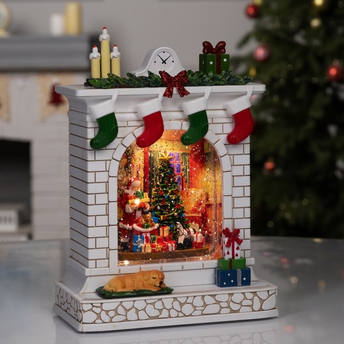 Фигура светодиодная «Чудесный камин», 26х10х18 см, музыка, батарейки ААх3 (не вкомплекте), USB, свечение тёплое белое Фигура светодиодная «Чудесный камин», 26х10х18 см, музыка, батарейки ААх3 (не вкомплекте), USB, свечение тёплое белое