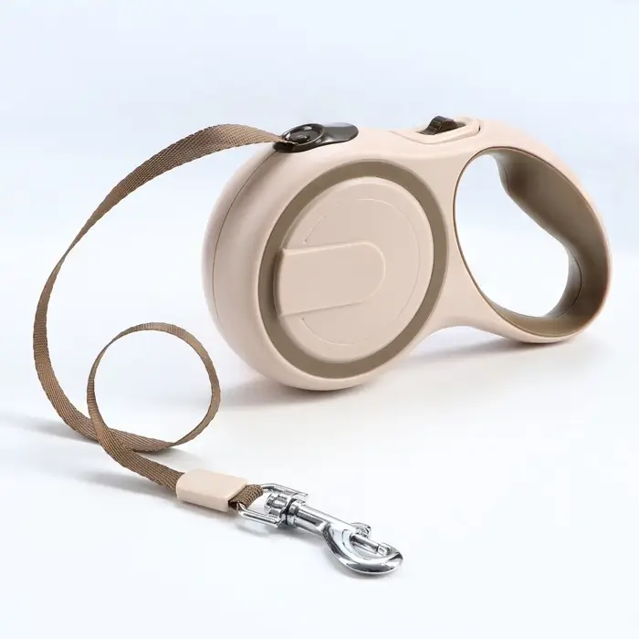 Рулетка, 3 м, до 15 кг, с системой эффективного скручивания поводка. бежевая, коричневая