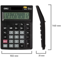 Калькулятор настольный КОМП. Deli E1519A, 12-р, дв.пит., 140x102мм, черный