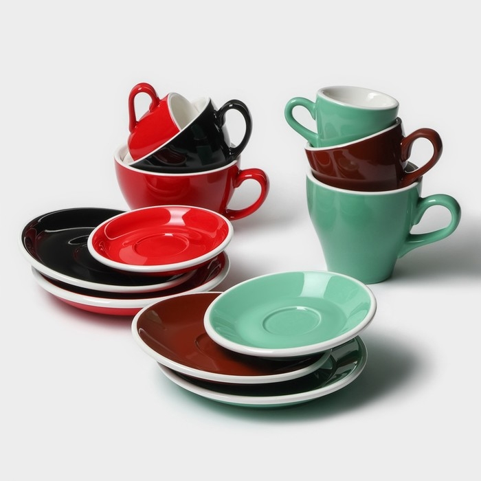 Кофейная пара фарфоровая Magistro Coffee time, 2 предмета: чашка 180 мл, блюдце d=14,5 см, цвет коричневый Кофейная пара фарфоровая Magistro Coffee time, 2 предмета: чашка 180 мл, блюдце d=14,5 см, цвет коричневый