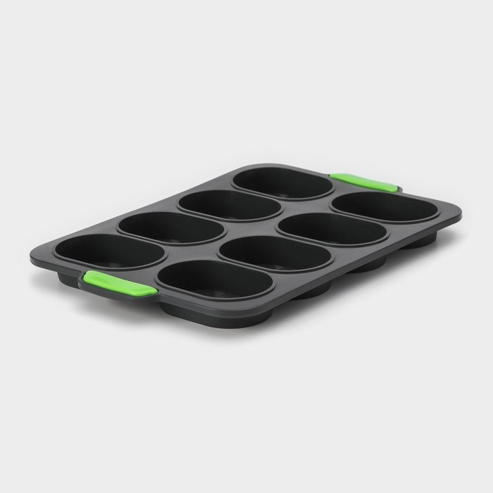 Форма для выпечки с перфорацией «Булочки», силикон, 34,5×23×2,5 см , 8 ячеек (9,5×6,3×2,4 см), чёрная Форма для выпечки с перфорацией «Булочки», силикон, 34,5×23×2,5 см , 8 ячеек (9,5×6,3×2,4 см), чёрная