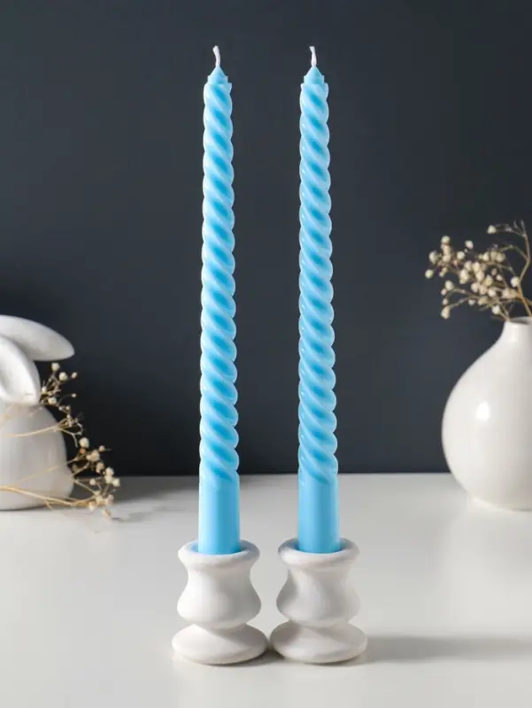 Набор свечей витых 25 см, 2 шт., 57 г, 5 ч, пастельно-голубой