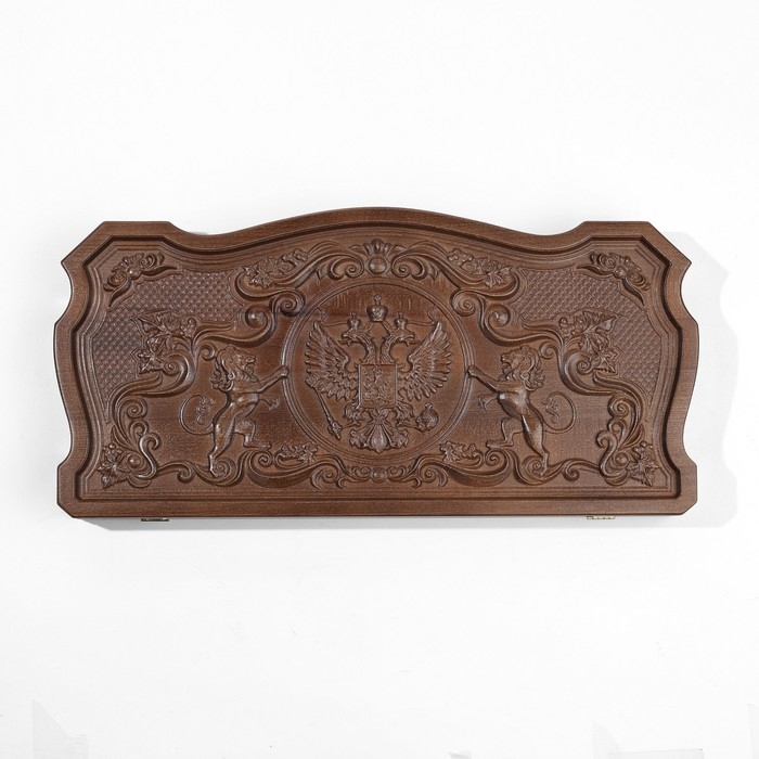 Нарды деревянные большие, резные, настольная игра  Нарды деревянные большие, резные, настольная игра "Герб", бук, патина, 60 х 60 см