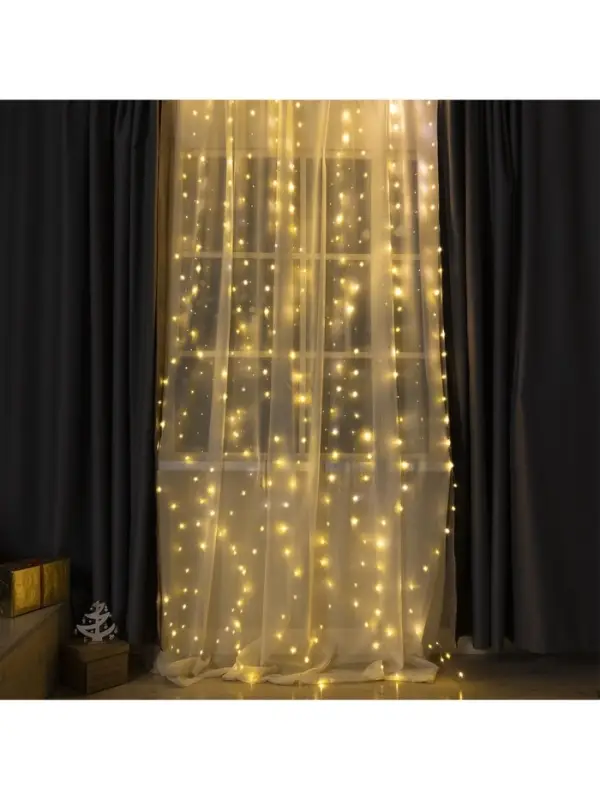 Гирлянда &laquo;Занавес&raquo; 2.8&times;3 м, роса на крючках, IP20, серебристая нить, 300 LED, свечение тёплое белое, мерцание, USB