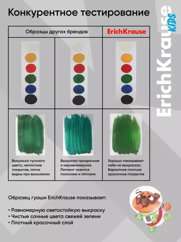 Гуашь 6 цветов &times; 20 мл, ErichKrause Kids Space Animals, с УФ защитой яркости, в коробке