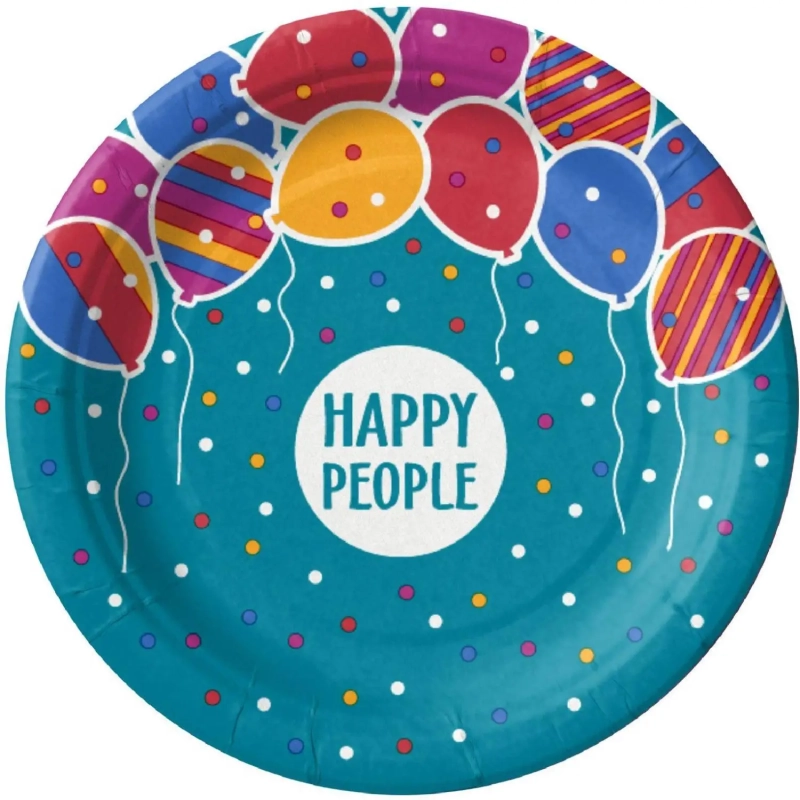 Тарелка одноразовая бумажная 180 мм  Happy People МИКС  50шт/уп