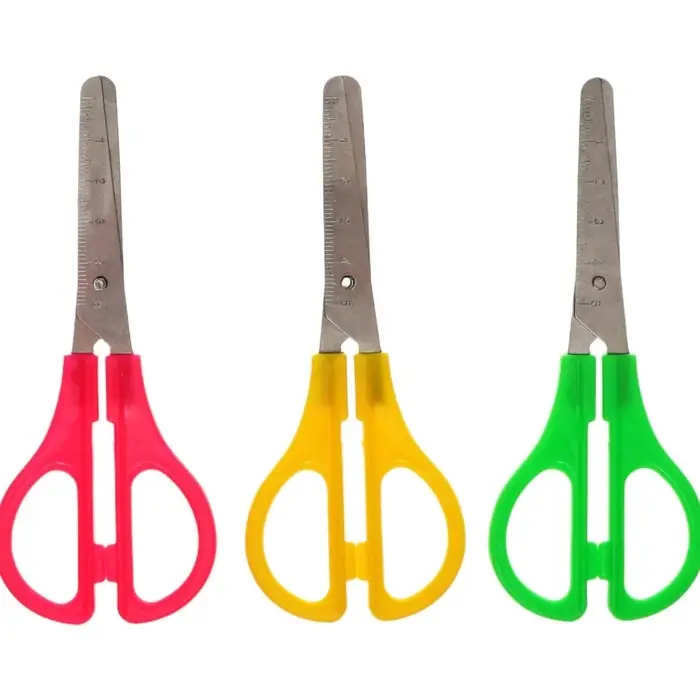 Ножницы канцелярские 13 см, пластиковые ручки, закруглённые концы с линейкой, корпус МИКС Ножницы канцелярские 13 см, пластиковые ручки, закруглённые концы с линейкой, корпус МИКС