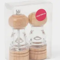 Набор мельниц для соли и перца Доляна, 2 предмета: 10.5&times;5 см, 11.5&times;5 см, прозрачный