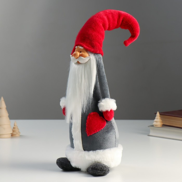 Кукла интерьерная Кукла интерьерная "Дедушка Мороз в серой шубе и красном колпаке-шапке" 55х15х16 см