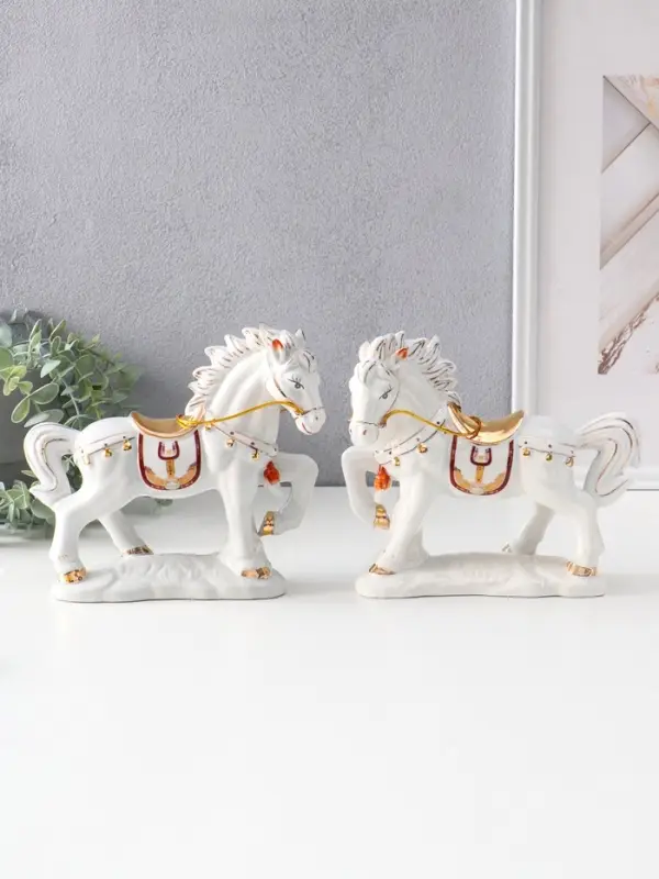 Сувенир керамика Сувенир керамика "Богатырские кони" бело-золотой набор 2 шт 22х7,7х19 см