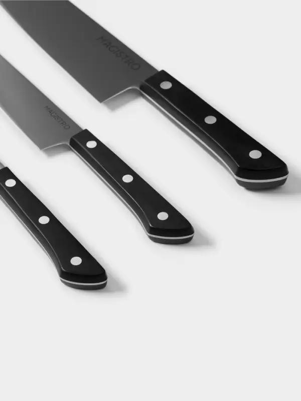 Набор кухонных ножей Magistro Hinshitsu, 3 шт. овощной, универсальный, шеф, нержавеющая сталь, чёрный