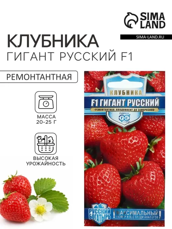 Семена Земляника "Гигант русский", ц/п,  F1, серия Русский богатырь, 5 шт