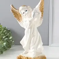 Фигура "Ангел с фонарём" белый, 34х22х15 см