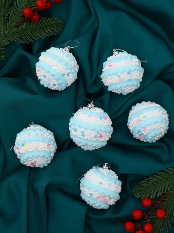 Набор шаров пластик d-6 см, 6 шт Набор шаров пластик d-6 см, 6 шт "Маттео" голубой