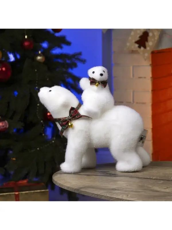 Светодиодная фигура &laquo;Медведица и медвежонок&raquo; 27&times;26&times;12 см, флок, от батареек ААх2, свечение тёплое белое