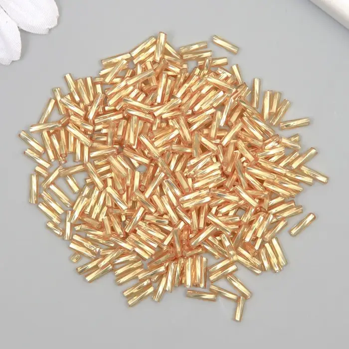 Бисер стекло 2х6 мм  Бисер стекло 2х6 мм "Спиральные трубочки. Золотистый" 10 гр ≈300 шт