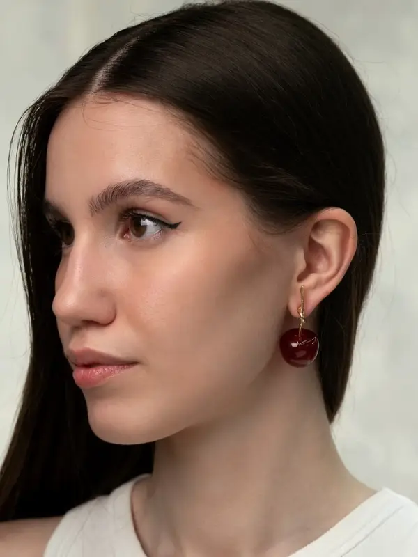 Серьги &laquo;Вишня узелком&raquo;, бордовые в золоте