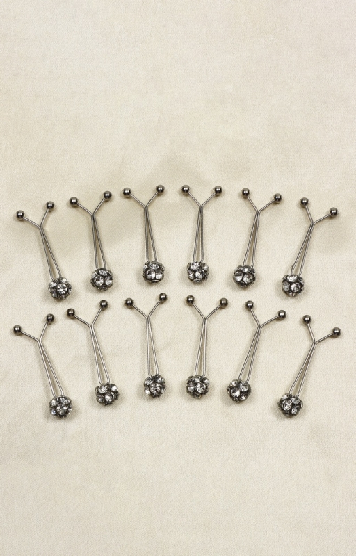 Зажим для платка «Хрусталь» шарик, цвет белый в серебре (неделимая фасовка 12 шт., цена за шт.)