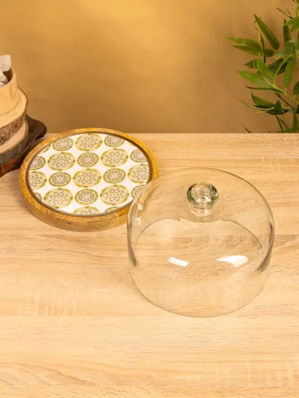 Блюдо сервировочное с крышкой 24х24х13 см, дерево, стекло