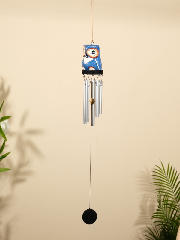 Музыка ветра "Совёнок" дерево, алюминий, 7х6х60 см, цв. синий