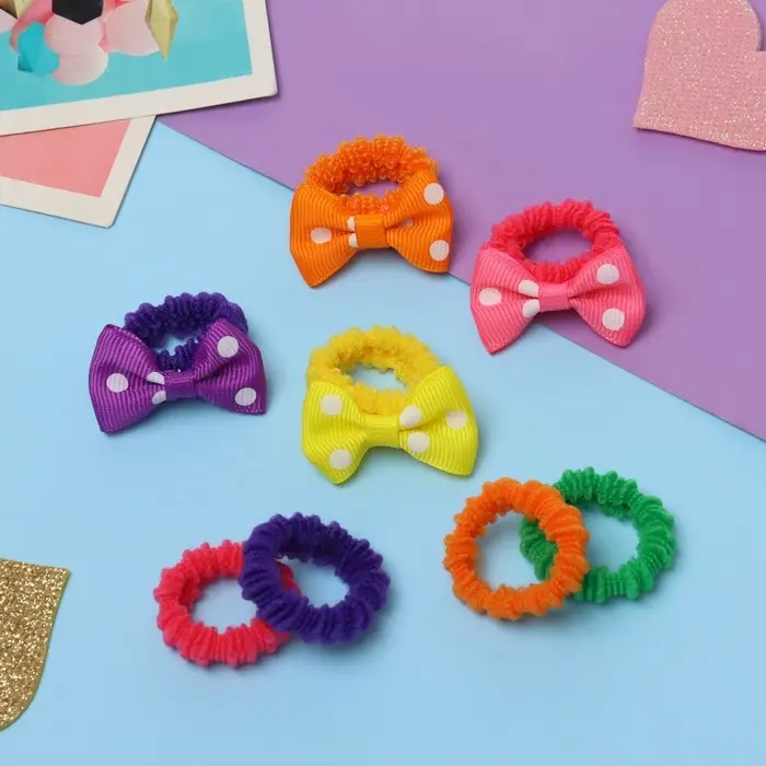 Резинка для волос  Резинка для волос "Бантик" (набор 8 шт) белый горох