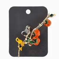 Брошь &laquo;Птица на ветке&raquo; хурма, цвет оранжевый в золоте