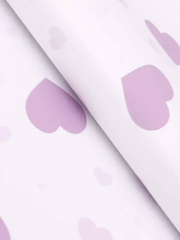 Пленка для цветов, "Сердца на белом", сиреневый, 57х57 см