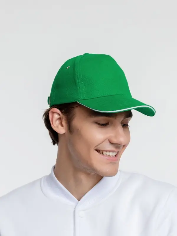 Бейсболка Classic, ярко-зеленая с белым кантом Бейсболка Classic, ярко-зеленая с белым кантом