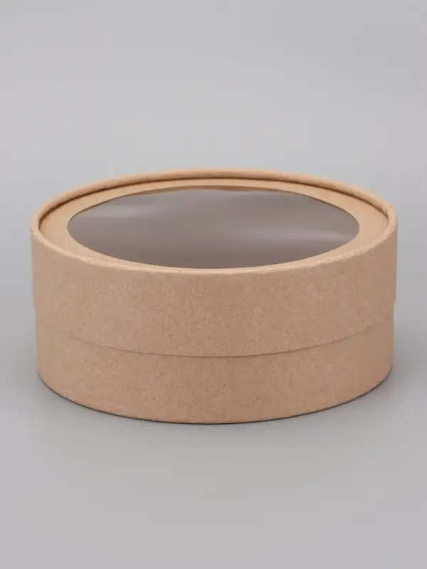 Набор круглых подарочных коробок, завальцованные с окном, крафт, набор 8 шт., 15×6 см